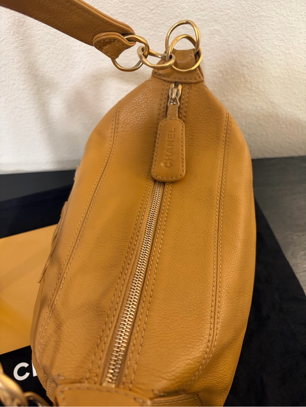CHANEL Tan Leather Hobo Bag with Gold-Tone Chain - Picture 6 of 16